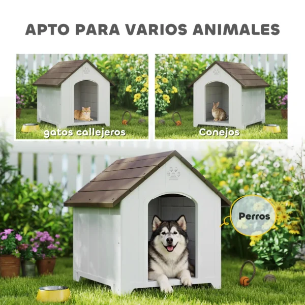 Caseta para Perros Exterior Casa para Perros Extragrandes de Plástico con 2 Ventanas Base Elevada Estacas Marrón Oscuro - Imagen 6