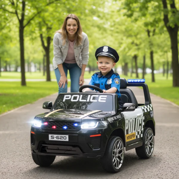 Coche Eléctrico para Niños de Policía con Mando a Distancia Motor Doble Sirena Suspensión en 4 Ruedas y Faros Negro - Imagen 11