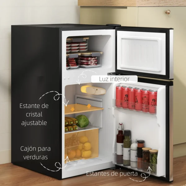 Mini Nevera Silenciosa 88 L Clase E Bajo Encimera Temperatura Regulable 5 Niveles Puerta Reversible Luz Interior Negro - Imagen 8