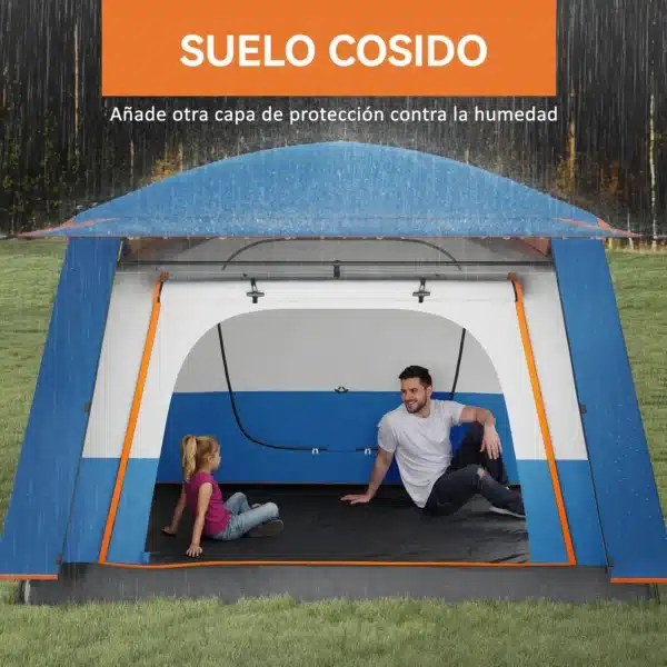 Tienda de Campaña Familiar 4-6 Personas con 2 Habitaciones Zona de Estar y Protección Impermeable 430x305 cm Gris y Azul - Imagen 7