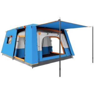 Tienda de Campaña Familiar 4-6 Personas con 2 Habitaciones Zona de Estar y Protección Impermeable 430x305 cm Gris y Azul
