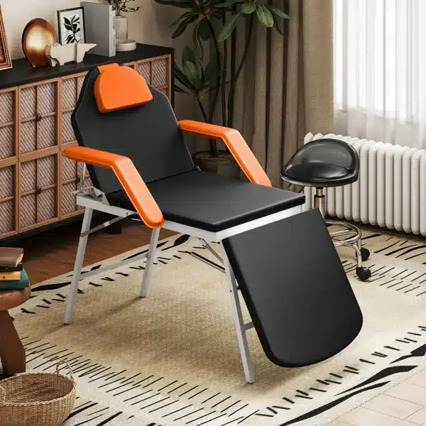 Camilla Masaje Plegable Portátil de 3 Zonas con Respaldo Ajustable Reposacabezas Reposabrazos 182x82x68 cm Naranja - Imagen 11