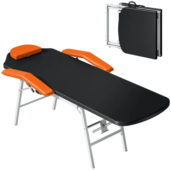Camilla Masaje Plegable Portátil de 3 Zonas con Respaldo Ajustable Reposacabezas Reposabrazos 182x82x68 cm Naranja - Imagen 2