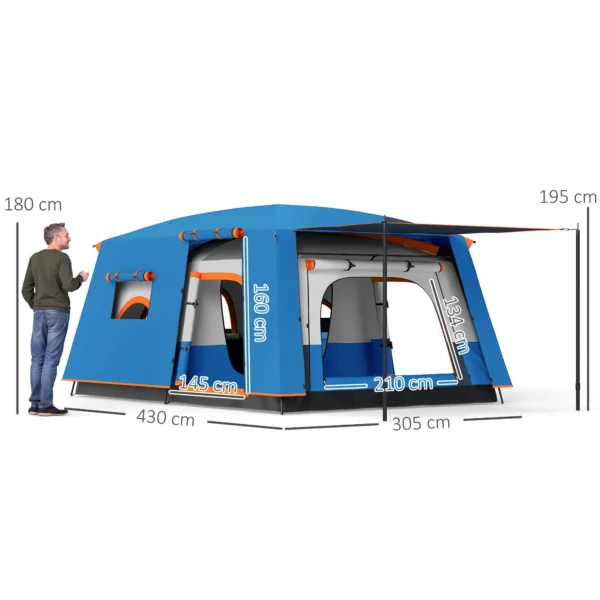 Tienda de Campaña Familiar 4-6 Personas con 2 Habitaciones Zona de Estar y Protección Impermeable 430x305 cm Gris y Azul - Imagen 10