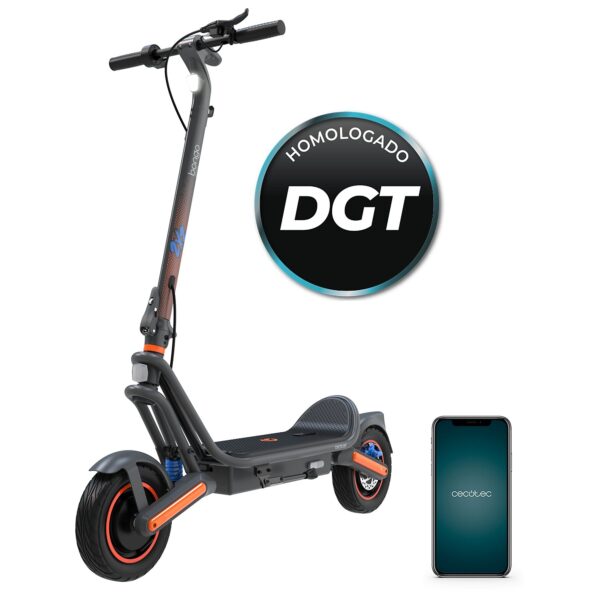 Bongo GS65 2x2 XXL Connected Patinete eléctrico con base ultrawide, doble suspensión, doble motor, potencia máxima de 1000W y neumáticos de 10" que permite desplazarse cómodamente por cualquier superficie. Con autonomía de hasta 65 km. Cumple con todos los requisitos de la normativa española de circulación. (DGT)