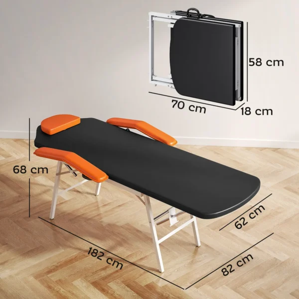Camilla Masaje Plegable Portátil de 3 Zonas con Respaldo Ajustable Reposacabezas Reposabrazos 182x82x68 cm Naranja - Imagen 10