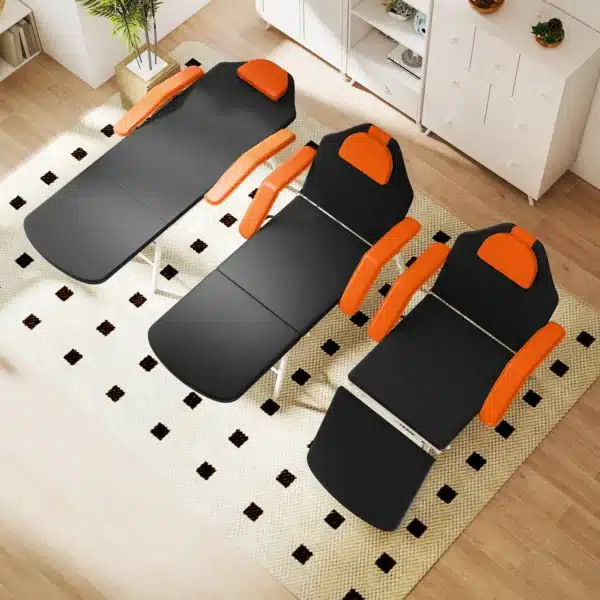 Camilla Masaje Plegable Portátil de 3 Zonas con Respaldo Ajustable Reposacabezas Reposabrazos 182x82x68 cm Naranja - Imagen 4