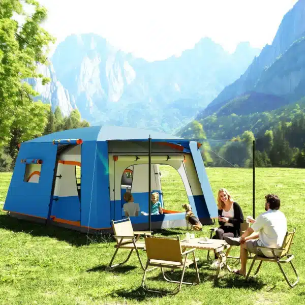 Tienda de Campaña Familiar 4-6 Personas con 2 Habitaciones Zona de Estar y Protección Impermeable 430x305 cm Gris y Azul - Imagen 11