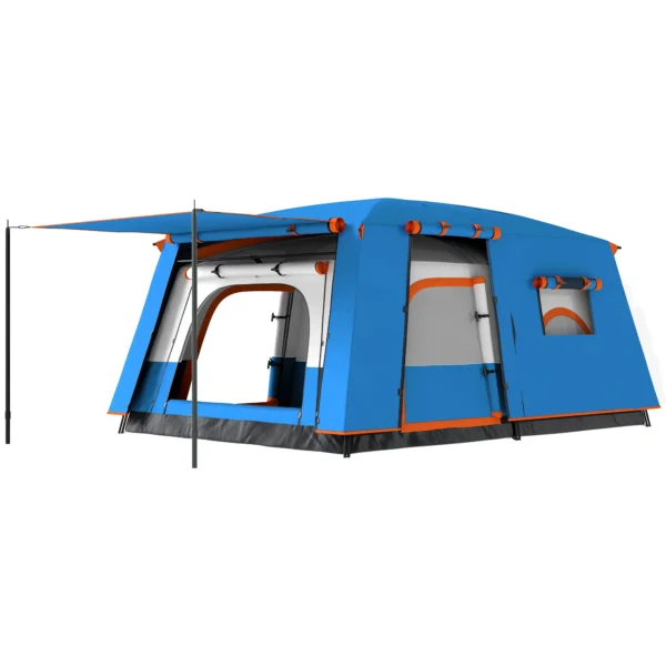 Tienda de Campaña Familiar 4-6 Personas con 2 Habitaciones Zona de Estar y Protección Impermeable 430x305 cm Gris y Azul - Imagen 2