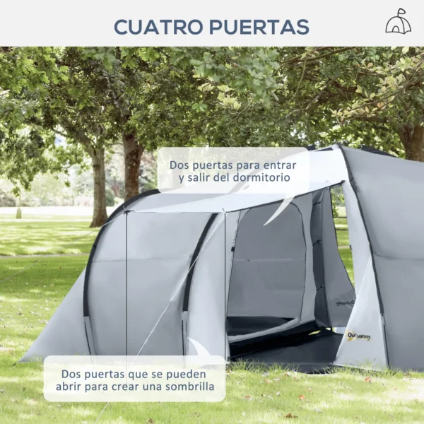 Tienda de Campaña Familiar para 4-6 Personas con 2 Ventanas y Bolsa de Transporte Impermeable Anti-UV 590x245x193cm Gris - Imagen 8