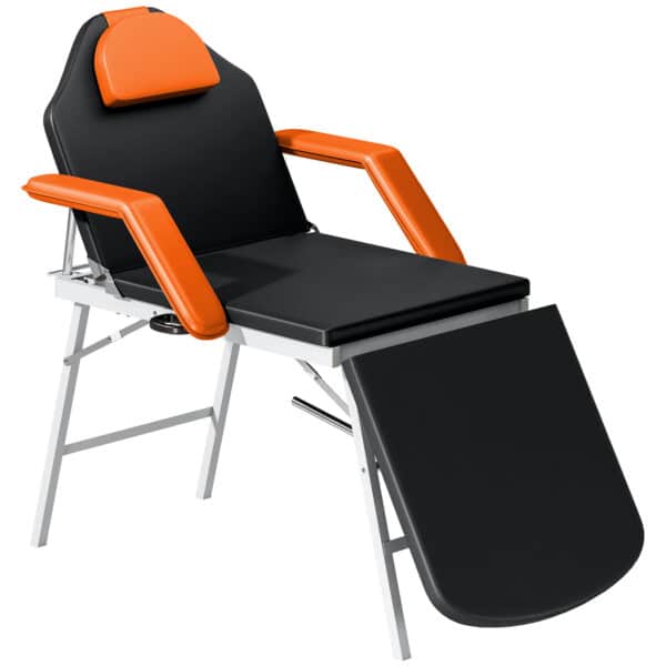 Camilla Masaje Plegable Portátil de 3 Zonas con Respaldo Ajustable Reposacabezas Reposabrazos 182x82x68 cm Naranja