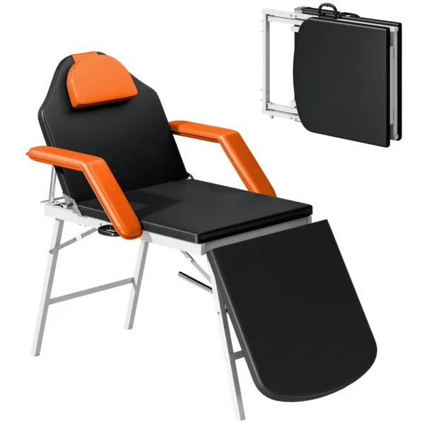 Camilla Masaje Plegable Portátil de 3 Zonas con Respaldo Ajustable Reposacabezas Reposabrazos 182x82x68 cm Naranja - Imagen 3