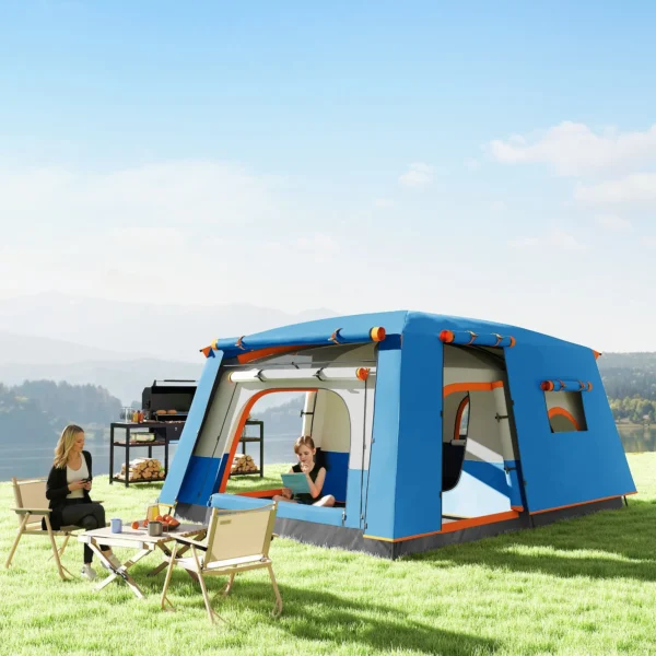 Tienda de Campaña Familiar 4-6 Personas con 2 Habitaciones Zona de Estar y Protección Impermeable 430x305 cm Gris y Azul - Imagen 4