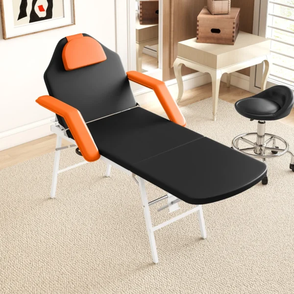 Camilla Masaje Plegable Portátil de 3 Zonas con Respaldo Ajustable Reposacabezas Reposabrazos 182x82x68 cm Naranja - Imagen 5