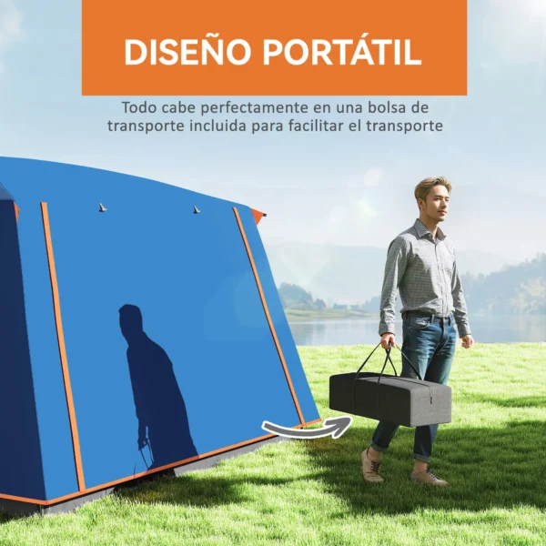Tienda de Campaña Familiar 4-6 Personas con 2 Habitaciones Zona de Estar y Protección Impermeable 430x305 cm Gris y Azul - Imagen 6