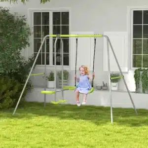 Columpio para Niños Columpio Jardín Exterior con 1 Columpio Simple 1 Planeador y Anti-UV 255x160x180 cm Gris y Verde