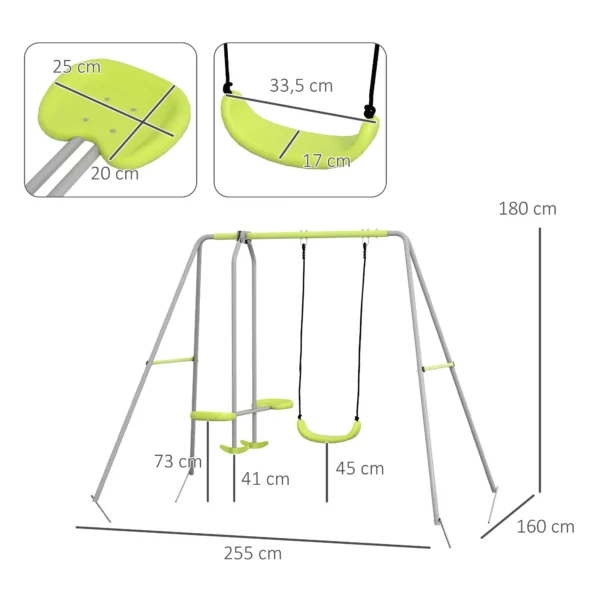 Columpio para Niños Columpio Jardín Exterior con 1 Columpio Simple 1 Planeador y Anti-UV 255x160x180 cm Gris y Verde - Imagen 9