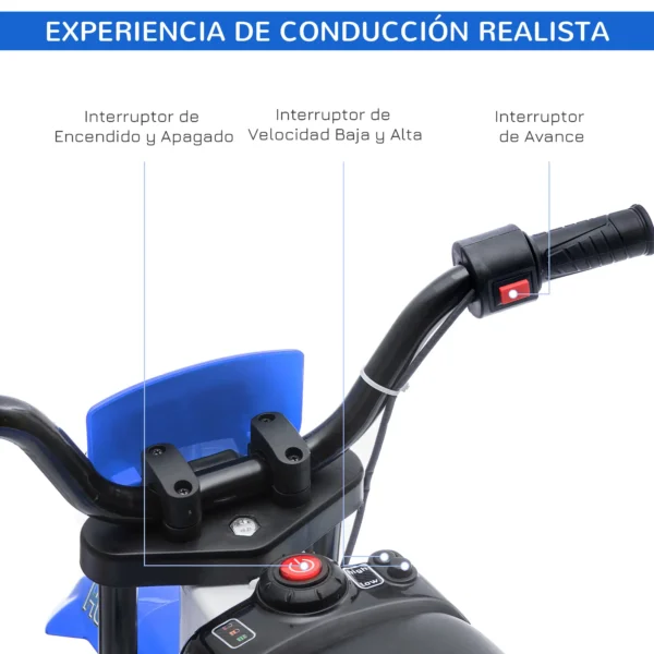 Moto Eléctrica para Niños de +3 Años 12V Moto de Juguete Infantil con 2 Ruedas de Equilibrio Velocidad 3-8 km/h Arranque Suave 106,5x51,5x68 cm - Imagen 3