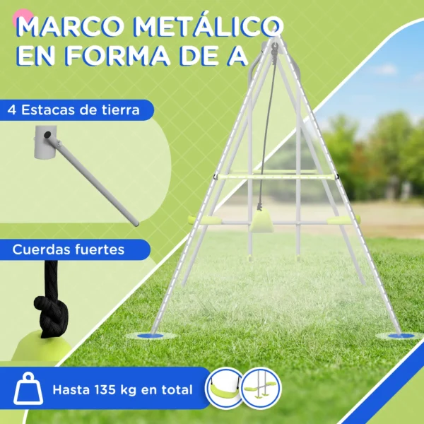 Columpio para Niños Columpio Jardín Exterior con 1 Columpio Simple 1 Planeador y Anti-UV 255x160x180 cm Gris y Verde - Imagen 7
