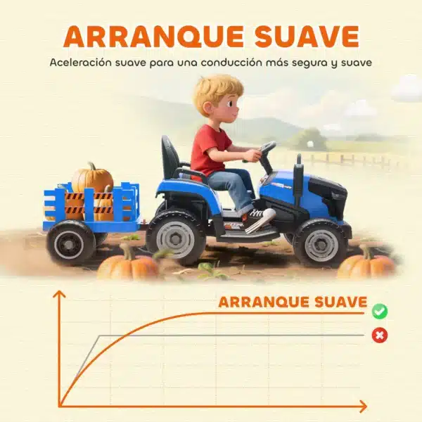 Tractor Eléctrico para Niños con Remolque Desmontable Batería 12V Velocidad 3-5 km/h, Control Remoto 2,4G Azul - Imagen 8