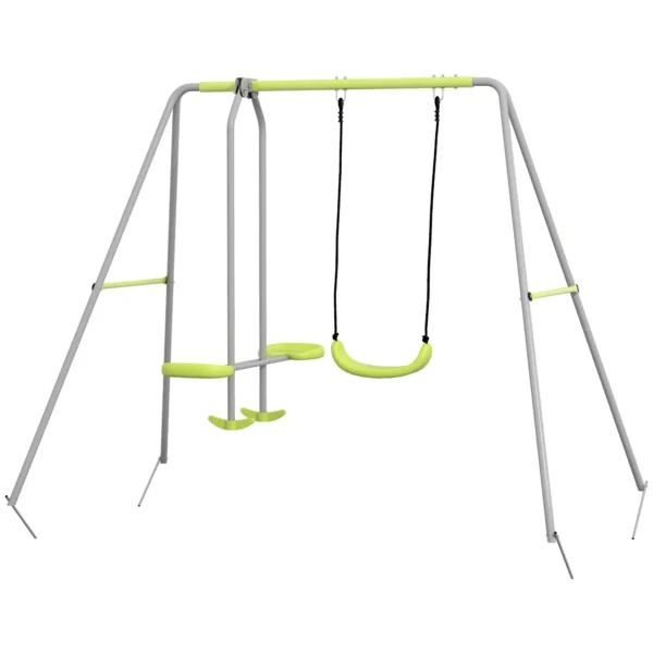 Columpio para Niños Columpio Jardín Exterior con 1 Columpio Simple 1 Planeador y Anti-UV 255x160x180 cm Gris y Verde - Imagen 2