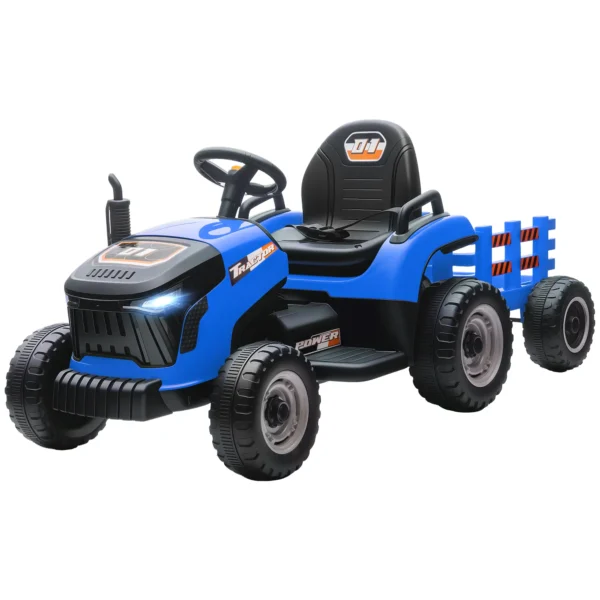 Tractor Eléctrico para Niños con Remolque Desmontable Batería 12V Velocidad 3-5 km/h, Control Remoto 2,4G Azul - Imagen 3