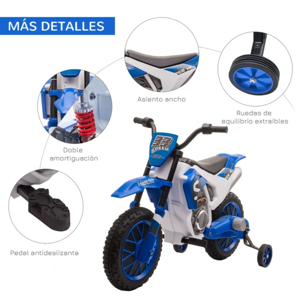 Moto Eléctrica para Niños de +3 Años 12V Moto de Juguete Infantil con 2 Ruedas de Equilibrio Velocidad 3-8 km/h Arranque Suave 106,5x51,5x68 cm - Imagen 5