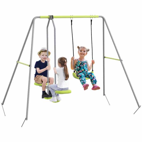 Columpio para Niños Columpio Jardín Exterior con 1 Columpio Simple 1 Planeador y Anti-UV 255x160x180 cm Gris y Verde - Imagen 11