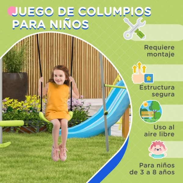 Columpio para Niños Columpio Jardín Exterior con 1 Columpio Simple 1 Planeador y Anti-UV 255x160x180 cm Gris y Verde - Imagen 5