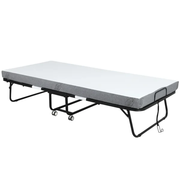 Cama Plegable 200x90 cm con 4 Ruedas, Cama de Camping Portátil, con Colchón Individual de 10 cm, Marco de Acero, Carga 150 kg, para Dormitorio, Salón, Oficina, Blanco - Imagen 10