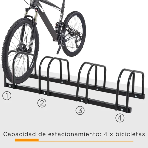 Aparcamiento para 4 Bicicletas Soporte de Acero para Aparcar Bicicletas en el Suelo o Pared 110x33x27 cm Negro/PLATA - Imagen 9