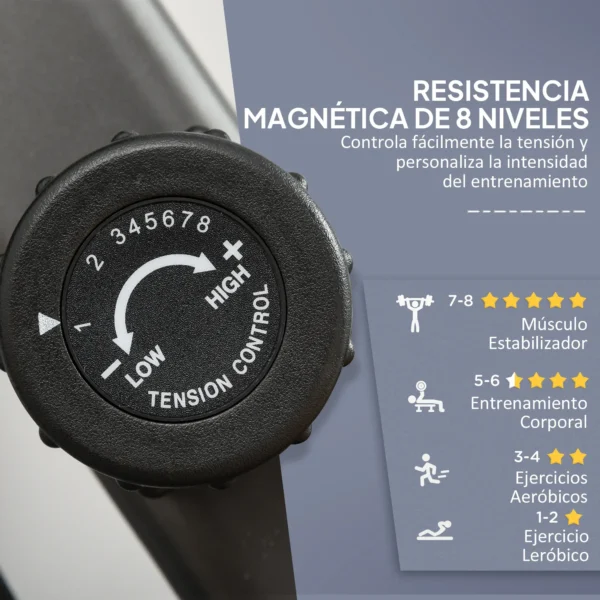 Bicicleta Estática con Respaldo de 8 Niveles de Resistencia con Volante Asiento Ajustable, Pantalla LCD y Soporte - Imagen 9