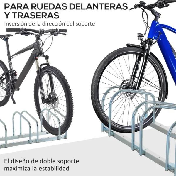 Aparcamiento para 4 Bicicletas Soporte de Acero para Aparcar Bicicletas en el Suelo o Pared 110x33x27 cm Negro/PLATA - Imagen 16