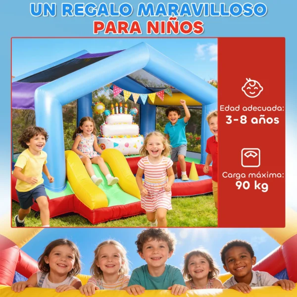 Castillo Hinchable para Niños con Soplador Tobogán Cama Elástica Piscina de Pelotas Juego de Aros Toldo - Imagen 4