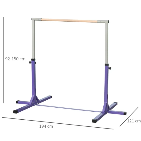 Barra de Gimnasia para Niños +3 Años Barra de Entrenamiento Altura Ajustable 92-150 cm Carga 75 kg 194x121x150cm Violeta - Imagen 10
