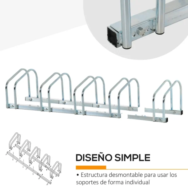 Aparcamiento para 4 Bicicletas Soporte de Acero para Aparcar Bicicletas en el Suelo o Pared 110x33x27 cm Negro/PLATA - Imagen 19