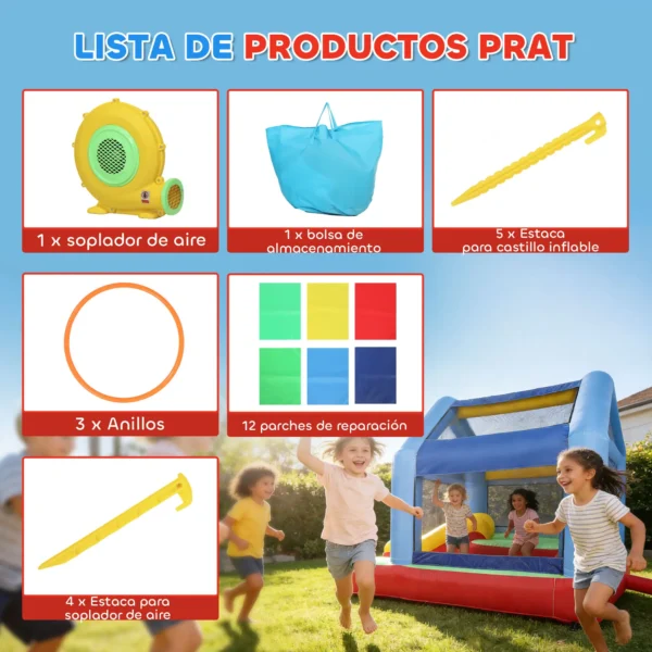 Castillo Hinchable para Niños con Soplador Tobogán Cama Elástica Piscina de Pelotas Juego de Aros Toldo - Imagen 5