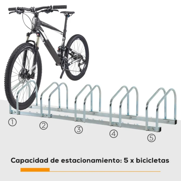 Aparcamiento para 4 Bicicletas Soporte de Acero para Aparcar Bicicletas en el Suelo o Pared 110x33x27 cm Negro/PLATA - Imagen 15