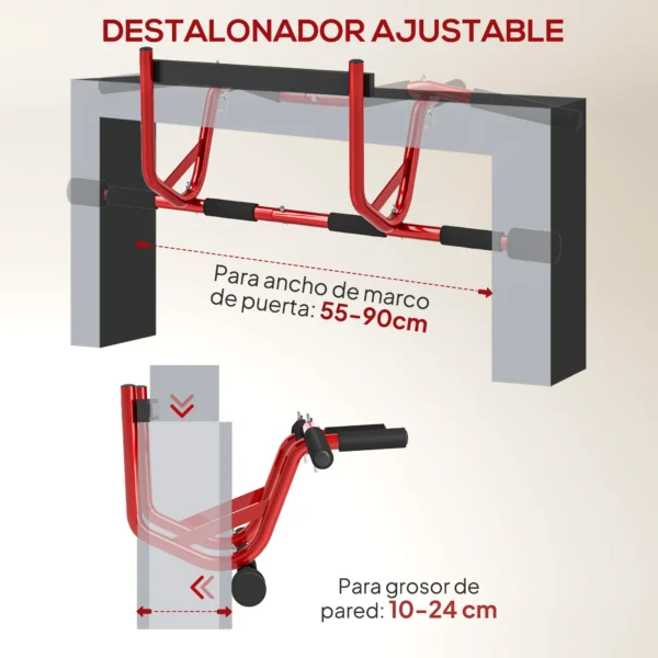 Barra de Dominadas de Pared Carga 150 kg para Ejercicio y Entrenamiento en Casa Gimnasio Rojo y Negro - Imagen 8