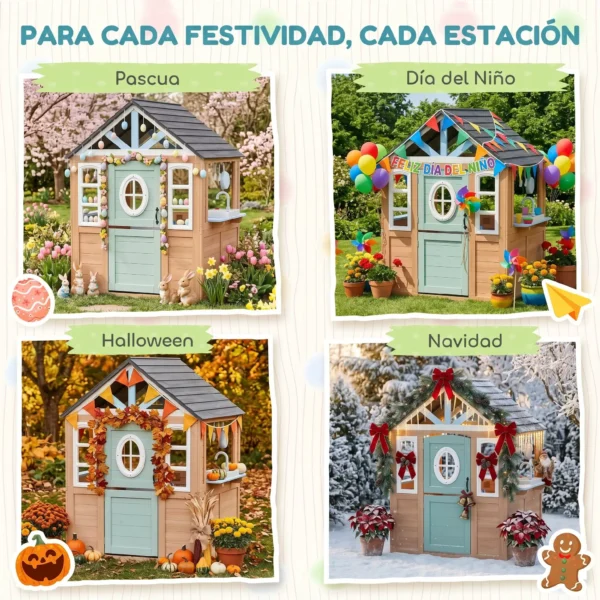 Casita Infantil Exterior e Interior de Madera con Puerta para Mascotas Cocina de Juguete Media Puerta Madera Natural - Imagen 4
