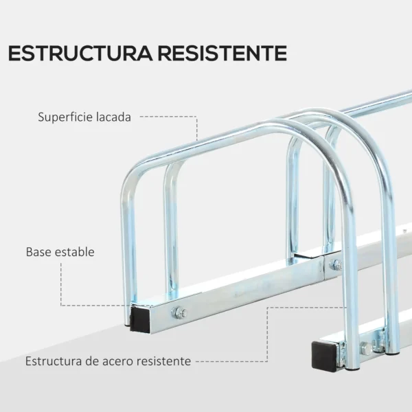 Aparcamiento para 4 Bicicletas Soporte de Acero para Aparcar Bicicletas en el Suelo o Pared 110x33x27 cm Negro/PLATA - Imagen 14
