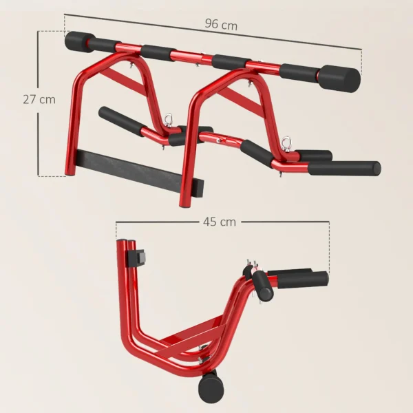 Barra de Dominadas de Pared Carga 150 kg para Ejercicio y Entrenamiento en Casa Gimnasio Rojo y Negro - Imagen 10