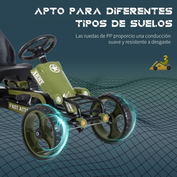 Go-Kart a Pedales para Niños de +3 Años Coche de Pedales con Embrague Freno Asiento Ajustable Carga Máx. 35 kg 105x54x61 cm Verde - Imagen 6