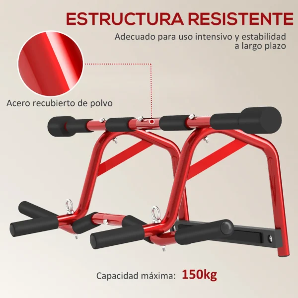 Barra de Dominadas de Pared Carga 150 kg para Ejercicio y Entrenamiento en Casa Gimnasio Rojo y Negro - Imagen 6