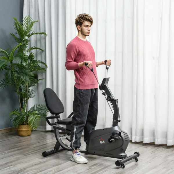 Bicicleta Estática con Respaldo de 8 Niveles de Resistencia con Volante Asiento Ajustable, Pantalla LCD y Soporte - Imagen 4