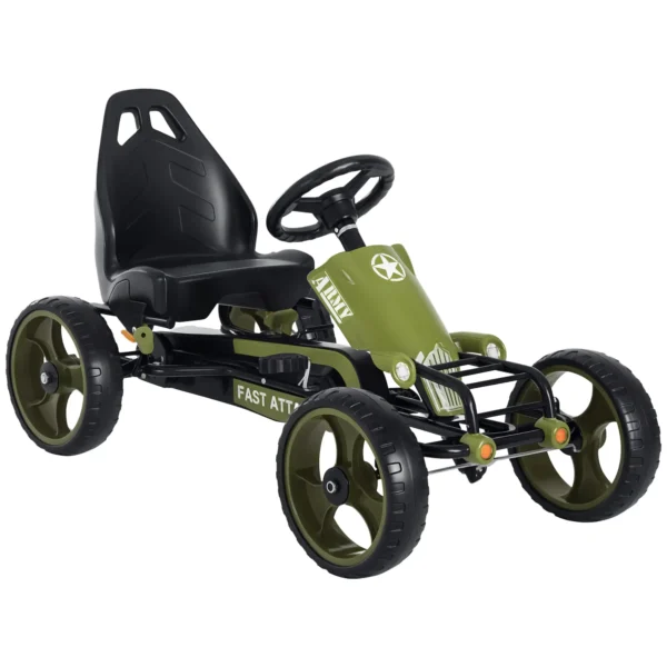 Go-Kart a Pedales para Niños de +3 Años Coche de Pedales con Embrague Freno Asiento Ajustable Carga Máx. 35 kg 105x54x61 cm Verde - Imagen 3