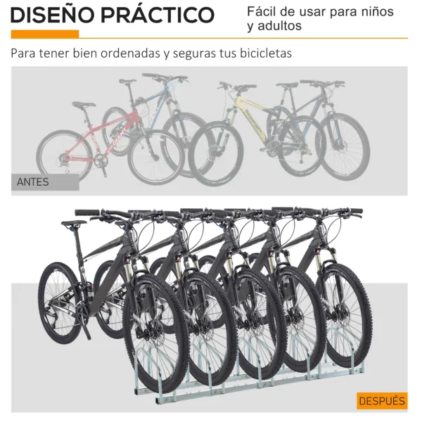Aparcamiento para 4 Bicicletas Soporte de Acero para Aparcar Bicicletas en el Suelo o Pared 110x33x27 cm Negro/PLATA - Imagen 17