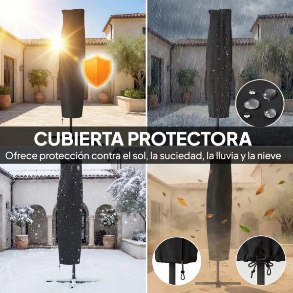 Parasol Excéntrico con Luces LED Solares Ø345 cm Sombrilla Jardín de Aluminio con Base Cruzada Manivela Funda Azul - Imagen 8