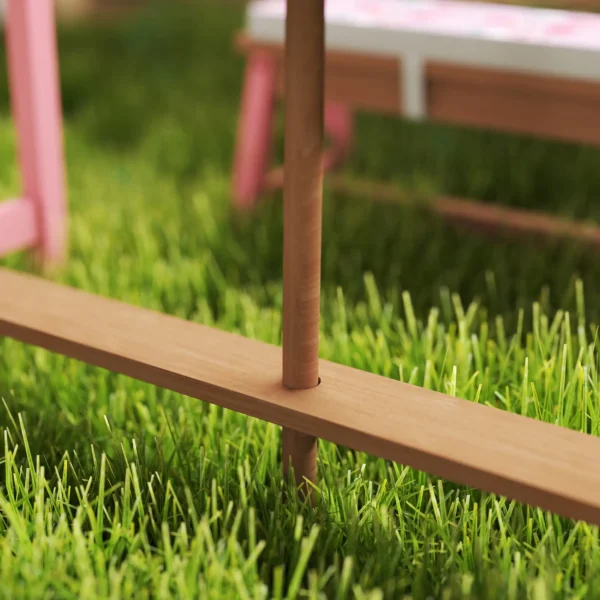 Mesa picnic infantil con bancos, cojines, parasol plegable, cajas de almacenamiento extraíbles, motivo de flamenco, rosa - Imagen 5