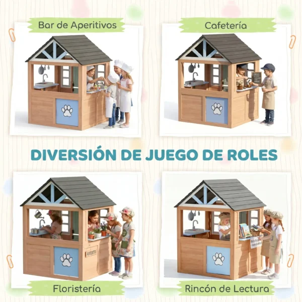 Casita Infantil Exterior e Interior de Madera con Puerta para Mascotas Cocina de Juguete Media Puerta Madera Natural - Imagen 7